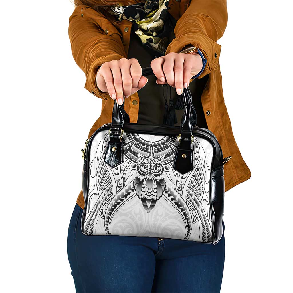 New Zealand Morepork Shoulder Handbag Maori Pattern White LT05 One Size White - Polynesian Pride