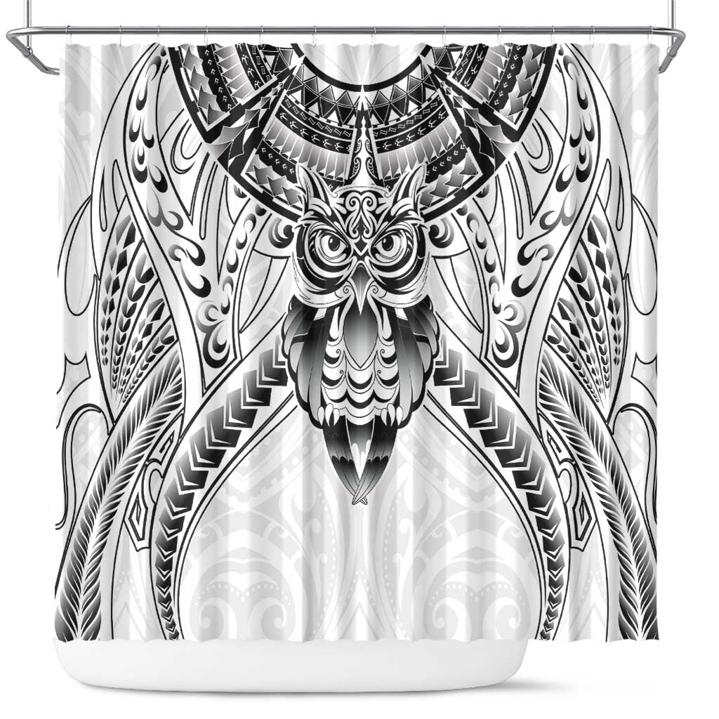 New Zealand Morepork Shower Curtain Maori Pattern White LT05 White - Polynesian Pride