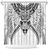 New Zealand Morepork Shower Curtain Maori Pattern White LT05 White - Polynesian Pride