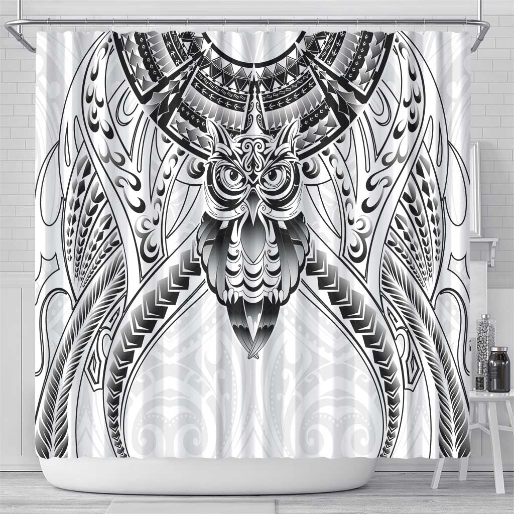 New Zealand Morepork Shower Curtain Maori Pattern White LT05 - Polynesian Pride