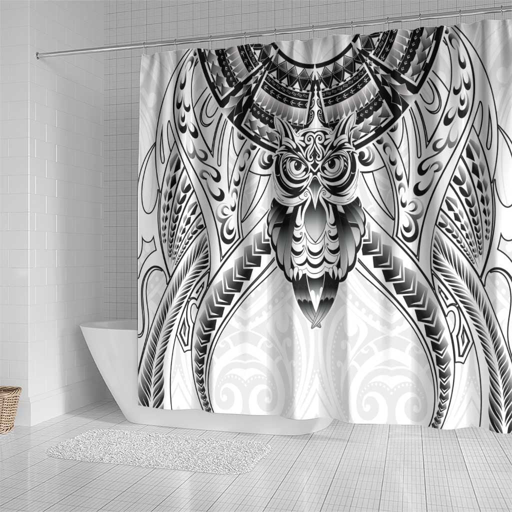 New Zealand Morepork Shower Curtain Maori Pattern White LT05 - Polynesian Pride