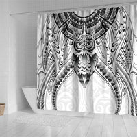 New Zealand Morepork Shower Curtain Maori Pattern White LT05 - Polynesian Pride