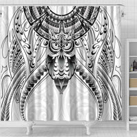 New Zealand Morepork Shower Curtain Maori Pattern White LT05 - Polynesian Pride