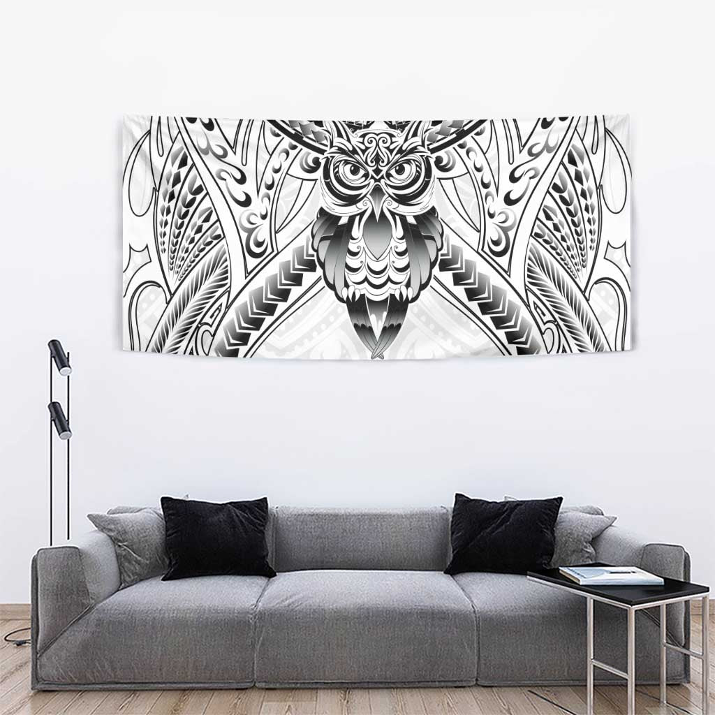 New Zealand Morepork Tapestry Maori Pattern White