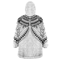 New Zealand Morepork Wearable Blanket Hoodie Maori Pattern White