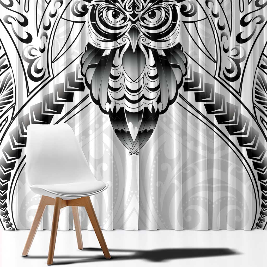 New Zealand Morepork Window Curtain Maori Pattern White