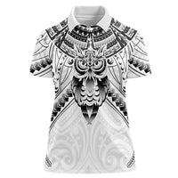 New Zealand Morepork Women Polo Shirt Maori Pattern White