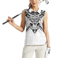 New Zealand Morepork Women Sleeveless Polo Shirt Maori Pattern White