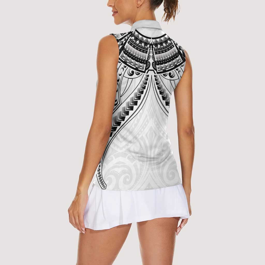 New Zealand Morepork Women Sleeveless Polo Shirt Maori Pattern White