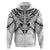 New Zealand Morepork Zip Hoodie Maori Pattern White