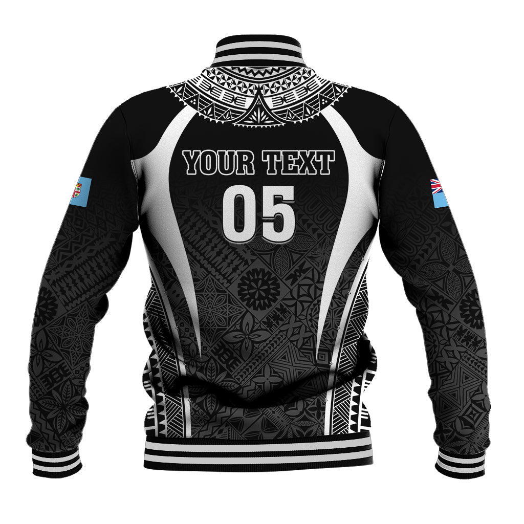 Custom Fiji Rugby Baseball Jacket Fijian Warrior Black
