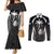 Custom Fiji Rugby Couples Matching Mermaid Dress and Long Sleeve Button Shirt Fijian Warrior Black