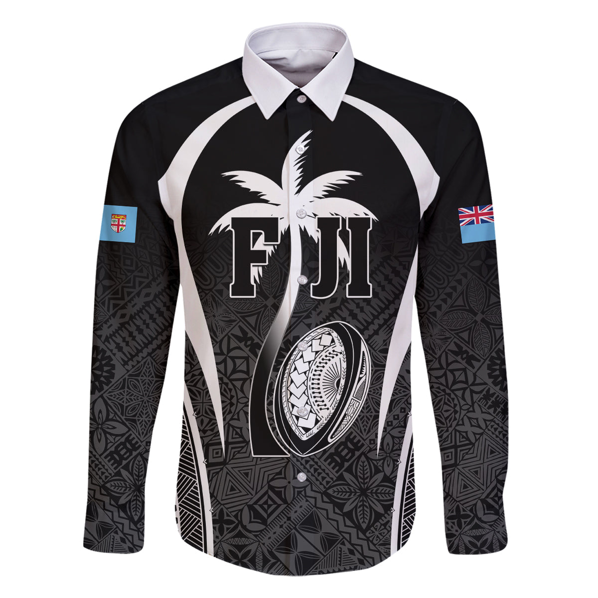 Custom Fiji Rugby Family Matching Long Sleeve Bodycon Dress and Hawaiian Shirt Fijian Warrior Black