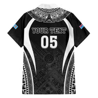 Custom Fiji Rugby Family Matching Off The Shoulder Long Sleeve Dress and Hawaiian Shirt Fijian Warrior Black