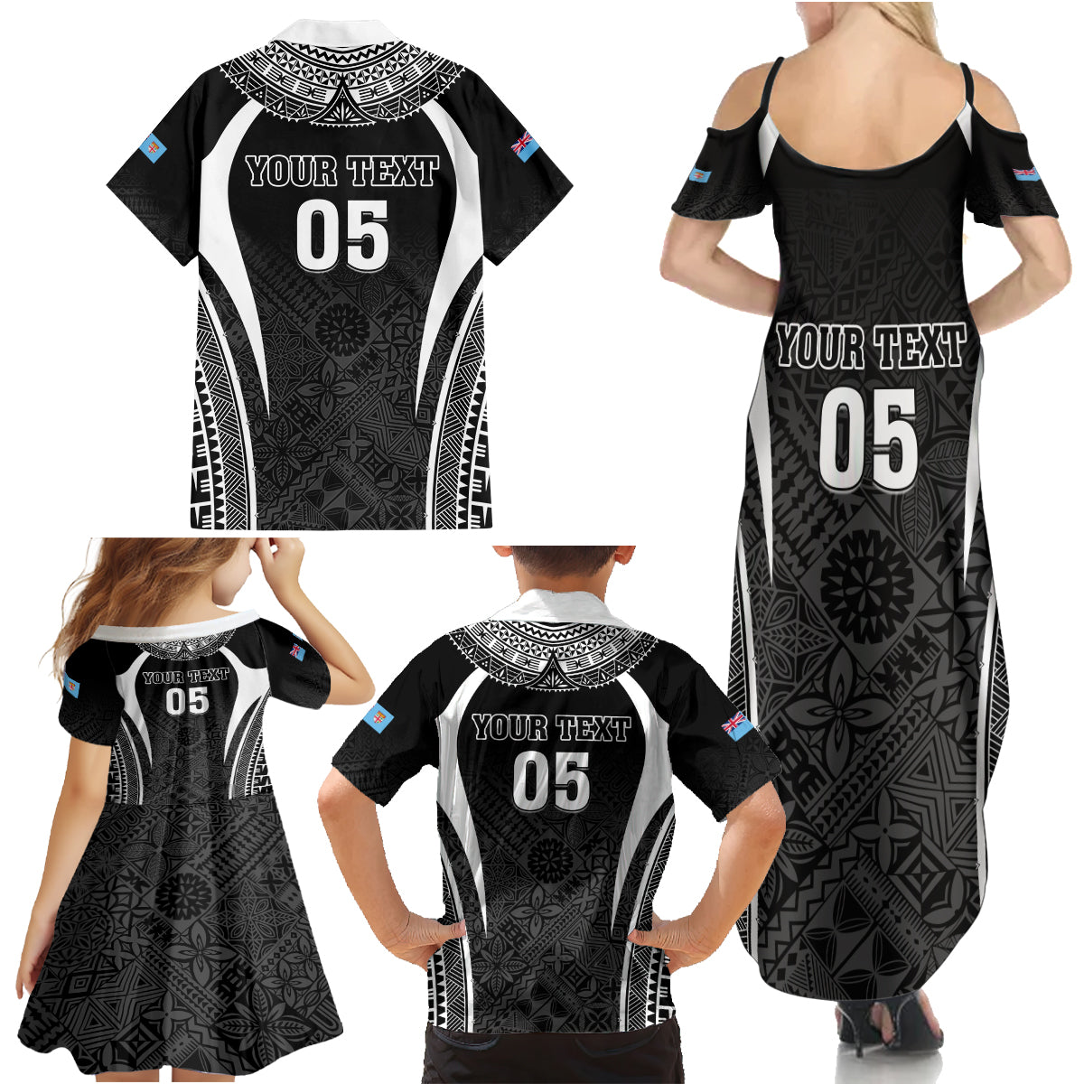Custom Fiji Rugby Family Matching Summer Maxi Dress and Hawaiian Shirt Fijian Warrior Black