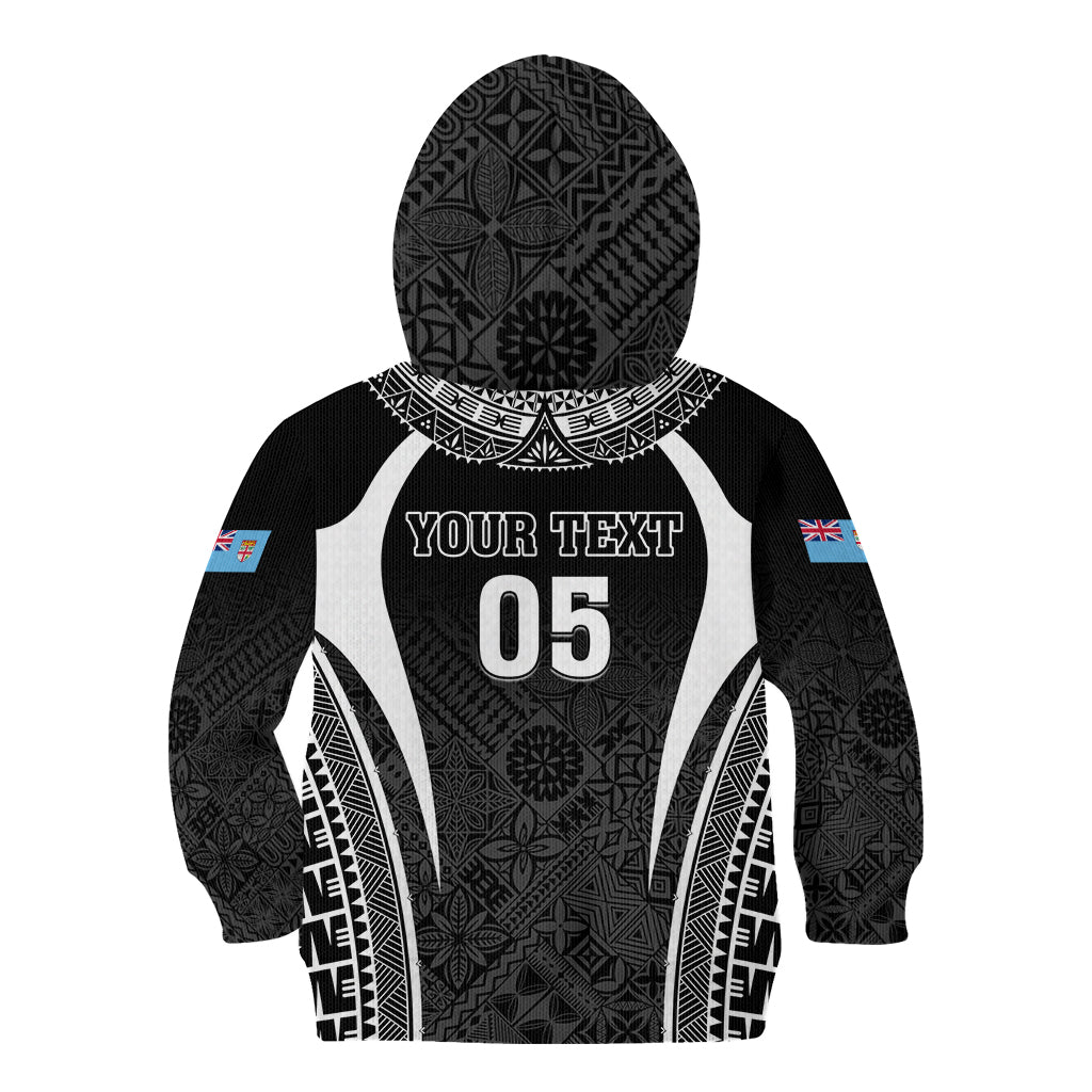 Custom Fiji Rugby Kid Hoodie Fijian Warrior Black