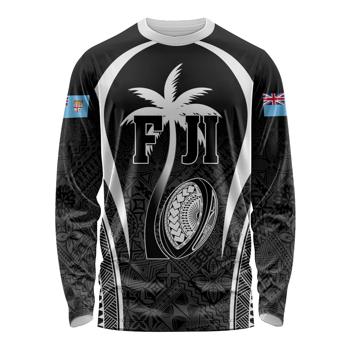 Custom Fiji Rugby Long Sleeve Shirt Fijian Warrior Black LT05 Unisex Black - Polynesian Pride