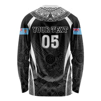 Custom Fiji Rugby Long Sleeve Shirt Fijian Warrior Black
