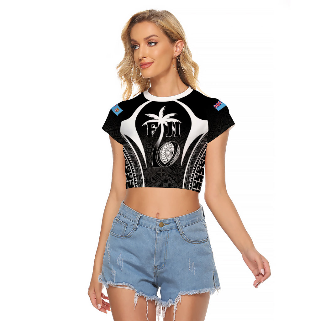 Custom Fiji Rugby Raglan Cropped T Shirt Fijian Warrior Black