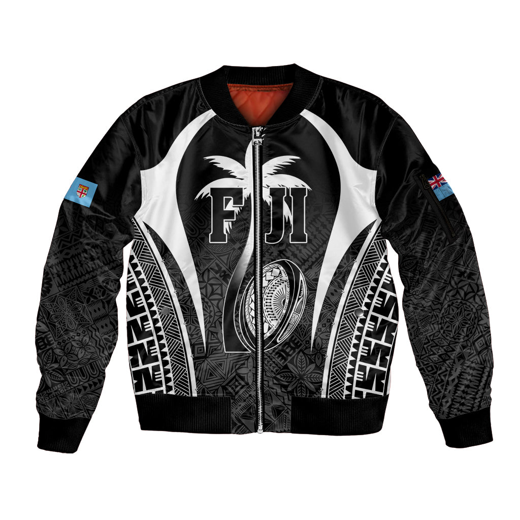 Custom Fiji Rugby Sleeve Zip Bomber Jacket Fijian Warrior Black LT05 Unisex Black - Polynesian Pride