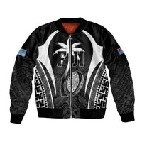 Custom Fiji Rugby Sleeve Zip Bomber Jacket Fijian Warrior Black