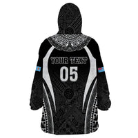 Custom Fiji Rugby Wearable Blanket Hoodie Fijian Warrior Black