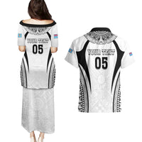 Custom Fiji Rugby Couples Matching Puletasi and Hawaiian Shirt Fijian Warrior White
