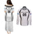 Custom Fiji Rugby Couples Matching Puletasi and Long Sleeve Button Shirt Fijian Warrior White