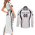 Custom Fiji Rugby Couples Matching Short Sleeve Bodycon Dress and Long Sleeve Button Shirt Fijian Warrior White