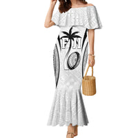 Custom Fiji Rugby Family Matching Mermaid Dress and Hawaiian Shirt Fijian Warrior White