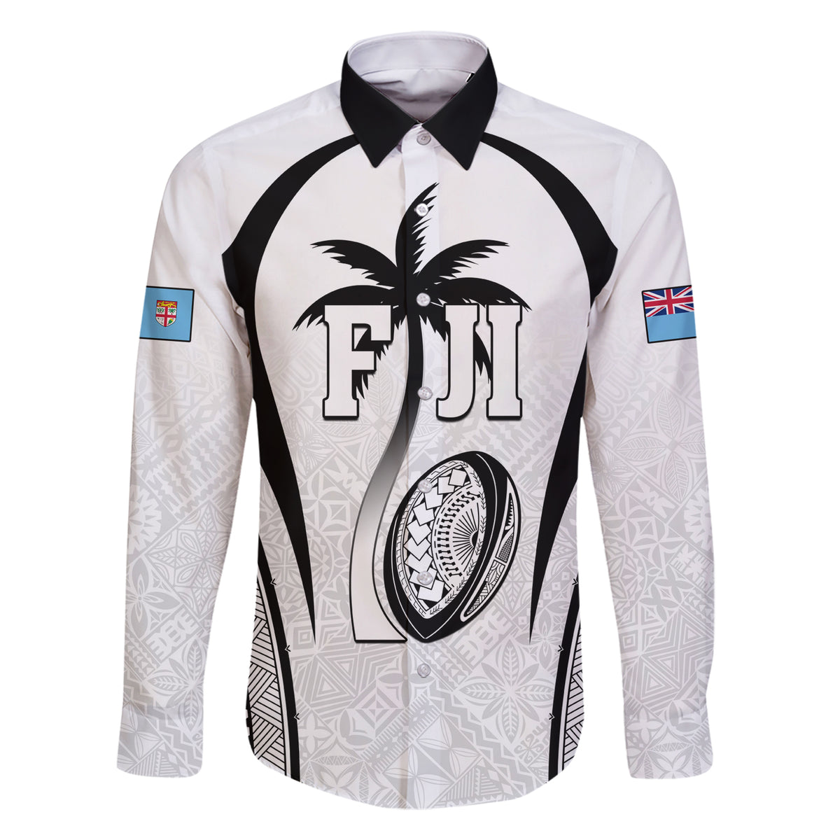 Custom Fiji Rugby Family Matching Short Sleeve Bodycon Dress and Hawaiian Shirt Fijian Warrior White LT05 Dad's Shirt - Long Sleeve White - Polynesian Pride