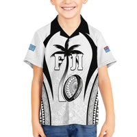 Custom Fiji Rugby Family Matching Short Sleeve Bodycon Dress and Hawaiian Shirt Fijian Warrior White LT05 Son's Shirt White - Polynesian Pride