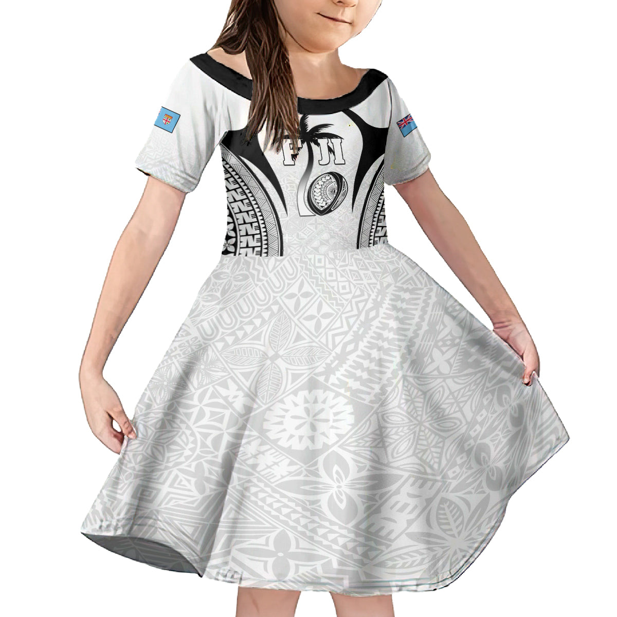 Custom Fiji Rugby Kid Short Sleeve Dress Fijian Warrior White LT05 KID White - Polynesian Pride