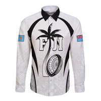 Custom Fiji Rugby Long Sleeve Button Shirt Fijian Warrior White LT05 Unisex White - Polynesian Pride