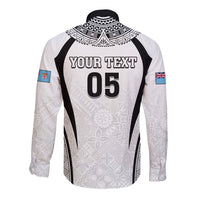 Custom Fiji Rugby Long Sleeve Button Shirt Fijian Warrior White LT05 - Polynesian Pride