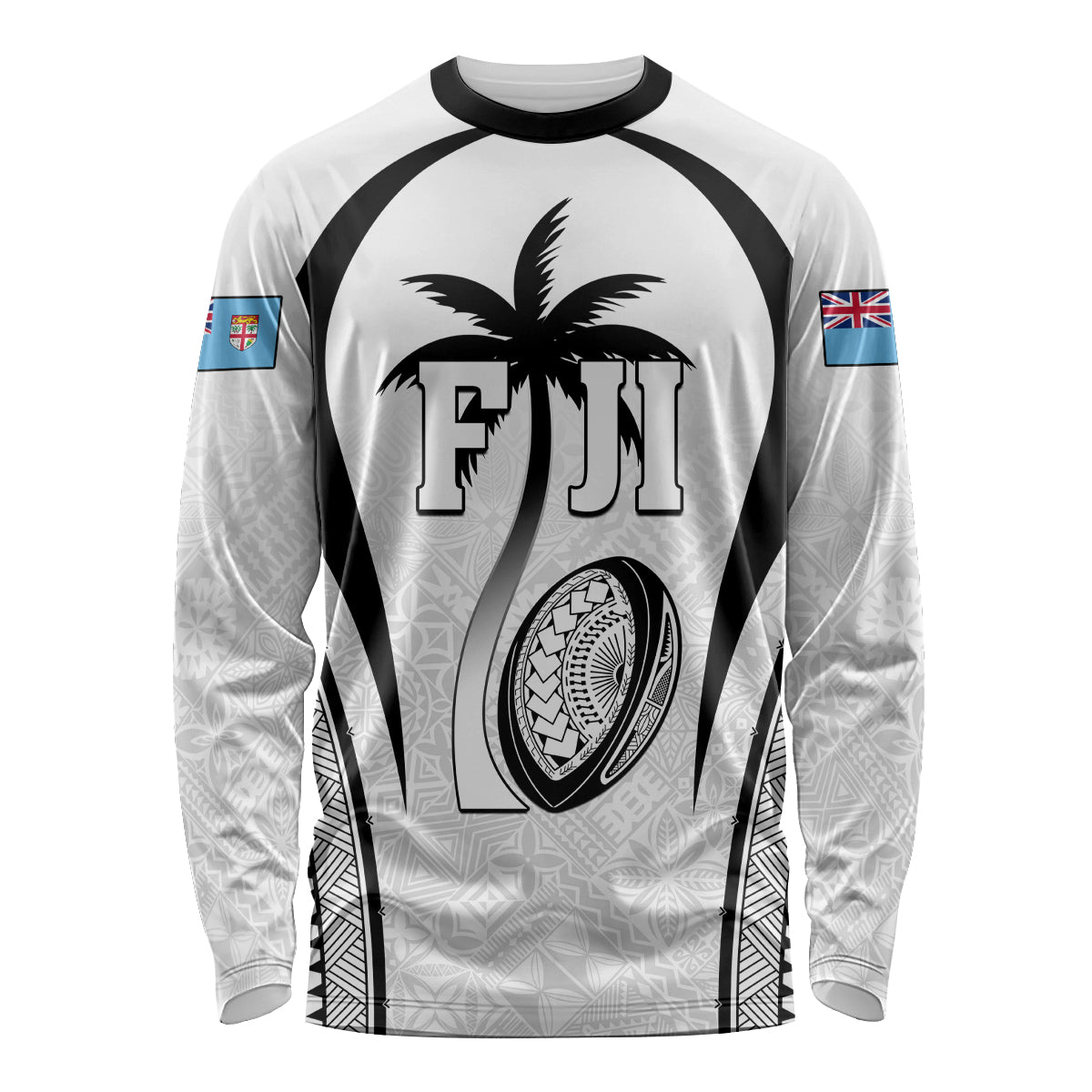 Custom Fiji Rugby Long Sleeve Shirt Fijian Warrior White LT05 Unisex White - Polynesian Pride