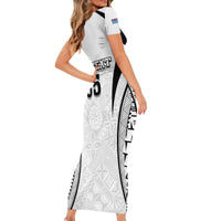 Custom Fiji Rugby Short Sleeve Bodycon Dress Fijian Warrior White