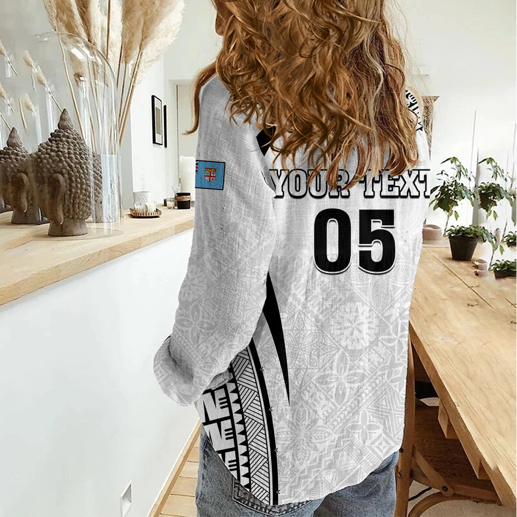 Custom Fiji Rugby Women Casual Shirt Fijian Warrior White