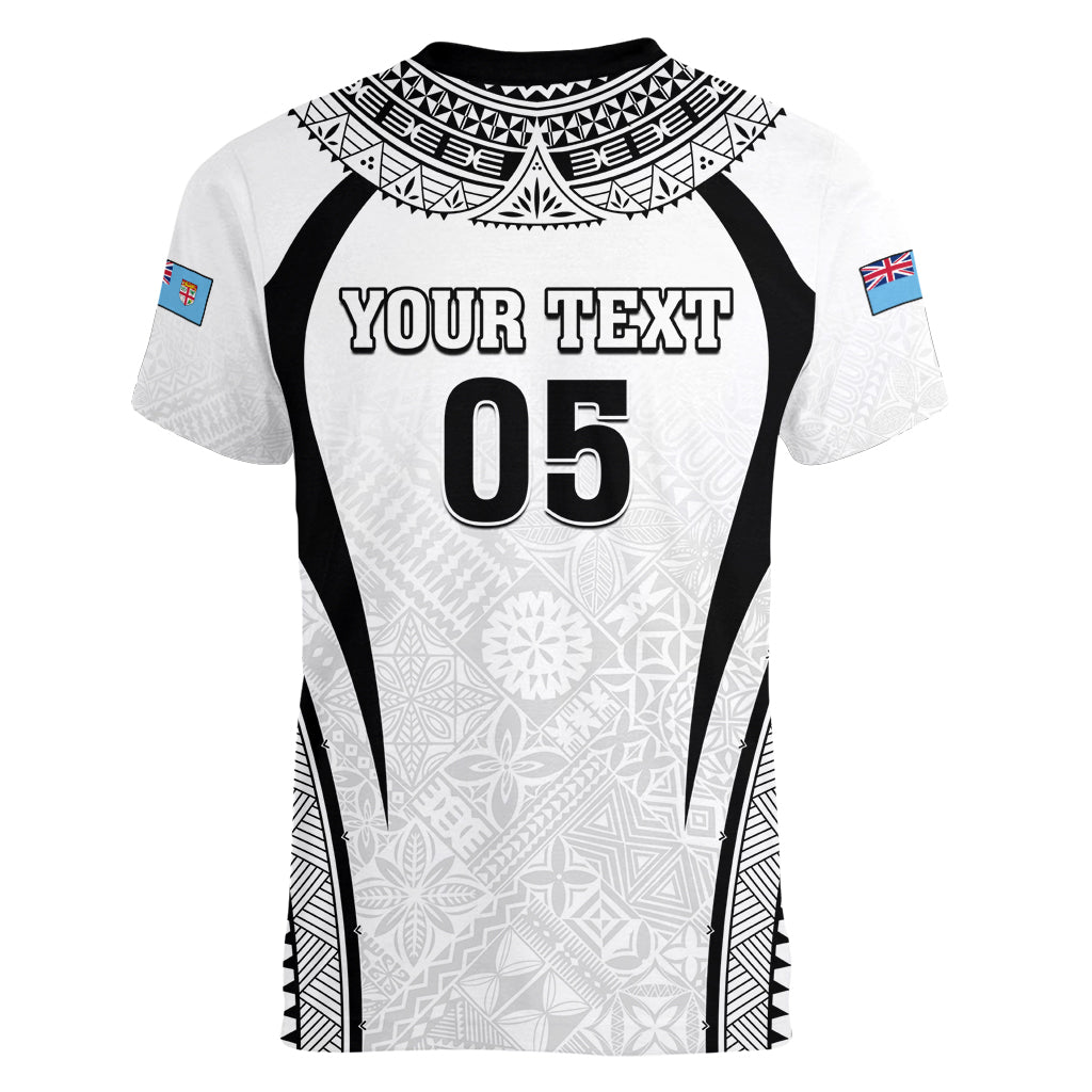 Custom Fiji Rugby Women V-Neck T-Shirt Fijian Warrior White