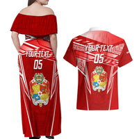 Custom Tonga Rugby Couples Matching Off Shoulder Maxi Dress and Hawaiian Shirt Kupesi Ngatu Pattern LT05 - Polynesian Pride