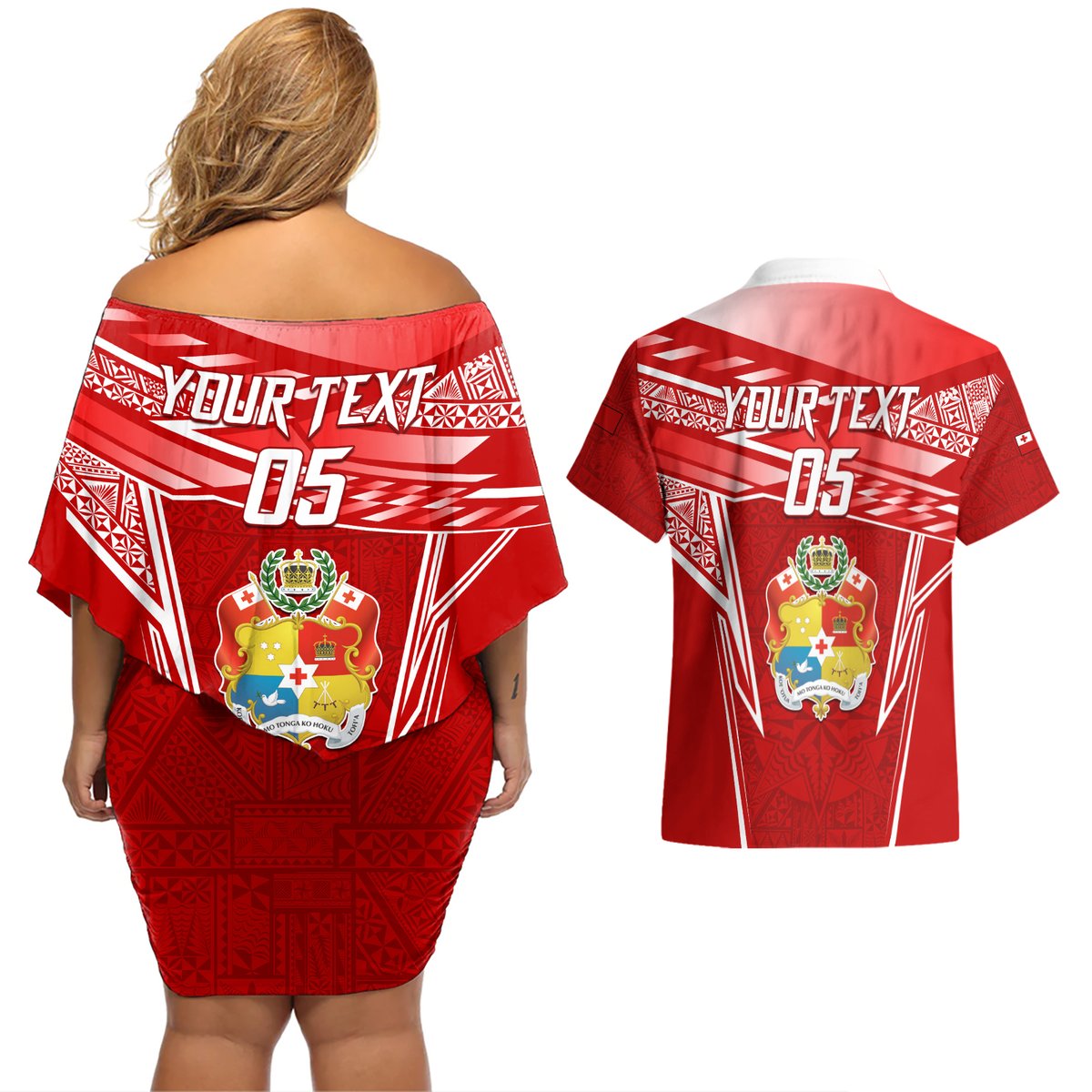 Custom Tonga Rugby Couples Matching Off Shoulder Short Dress and Hawaiian Shirt Kupesi Ngatu Pattern LT05 - Polynesian Pride