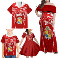 Custom Tonga Rugby Family Matching Off Shoulder Maxi Dress and Hawaiian Shirt Kupesi Ngatu Pattern LT05 - Polynesian Pride