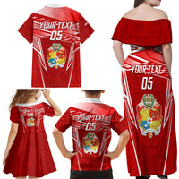 Custom Tonga Rugby Family Matching Off Shoulder Maxi Dress and Hawaiian Shirt Kupesi Ngatu Pattern LT05 - Polynesian Pride