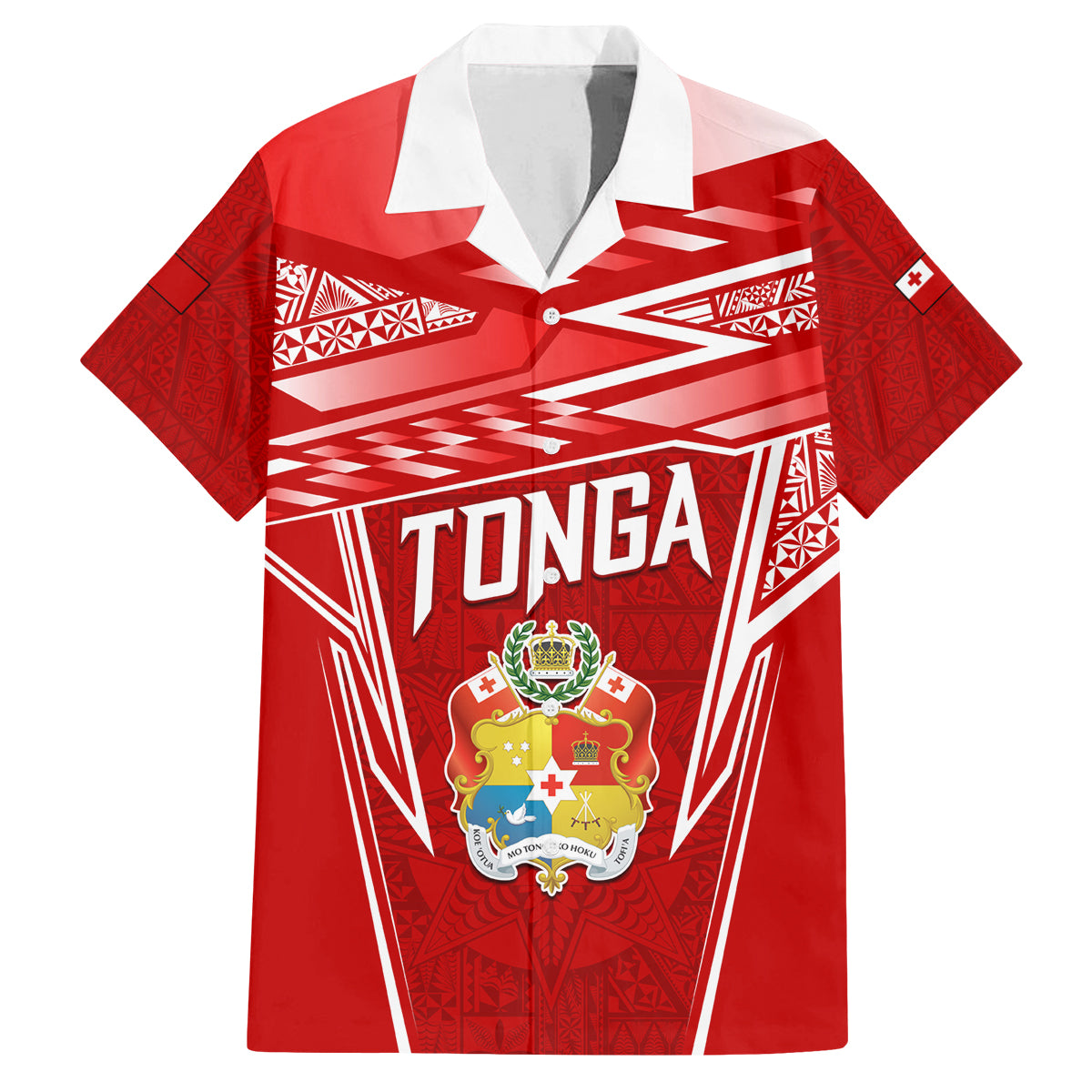 Custom Tonga Rugby Family Matching Off Shoulder Maxi Dress and Hawaiian Shirt Kupesi Ngatu Pattern LT05 Dad's Shirt - Short Sleeve Red - Polynesian Pride