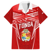 Custom Tonga Rugby Family Matching Off Shoulder Maxi Dress and Hawaiian Shirt Kupesi Ngatu Pattern LT05 Dad's Shirt - Short Sleeve Red - Polynesian Pride