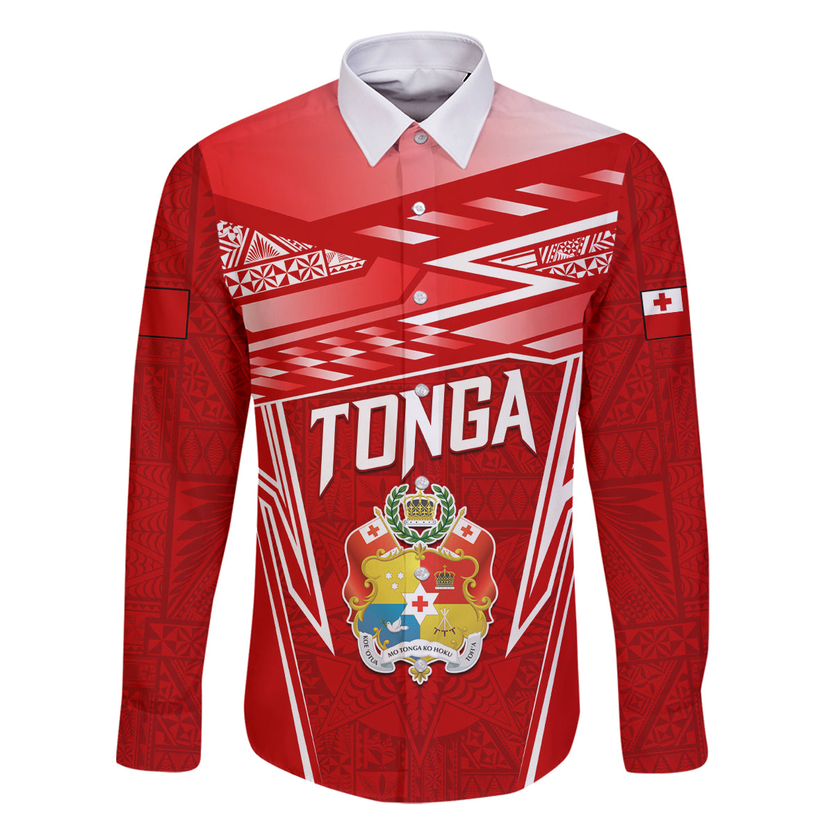 Custom Tonga Rugby Family Matching Off Shoulder Maxi Dress and Hawaiian Shirt Kupesi Ngatu Pattern LT05 Dad's Shirt - Long Sleeve Red - Polynesian Pride