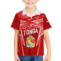 Custom Tonga Rugby Family Matching Off Shoulder Maxi Dress and Hawaiian Shirt Kupesi Ngatu Pattern LT05 Son's Shirt Red - Polynesian Pride