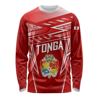 Custom Tonga Rugby Long Sleeve Shirt Kupesi Ngatu Pattern LT05 Unisex Red - Polynesian Pride