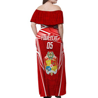 Custom Tonga Rugby Off Shoulder Maxi Dress Kupesi Ngatu Pattern LT05 - Polynesian Pride