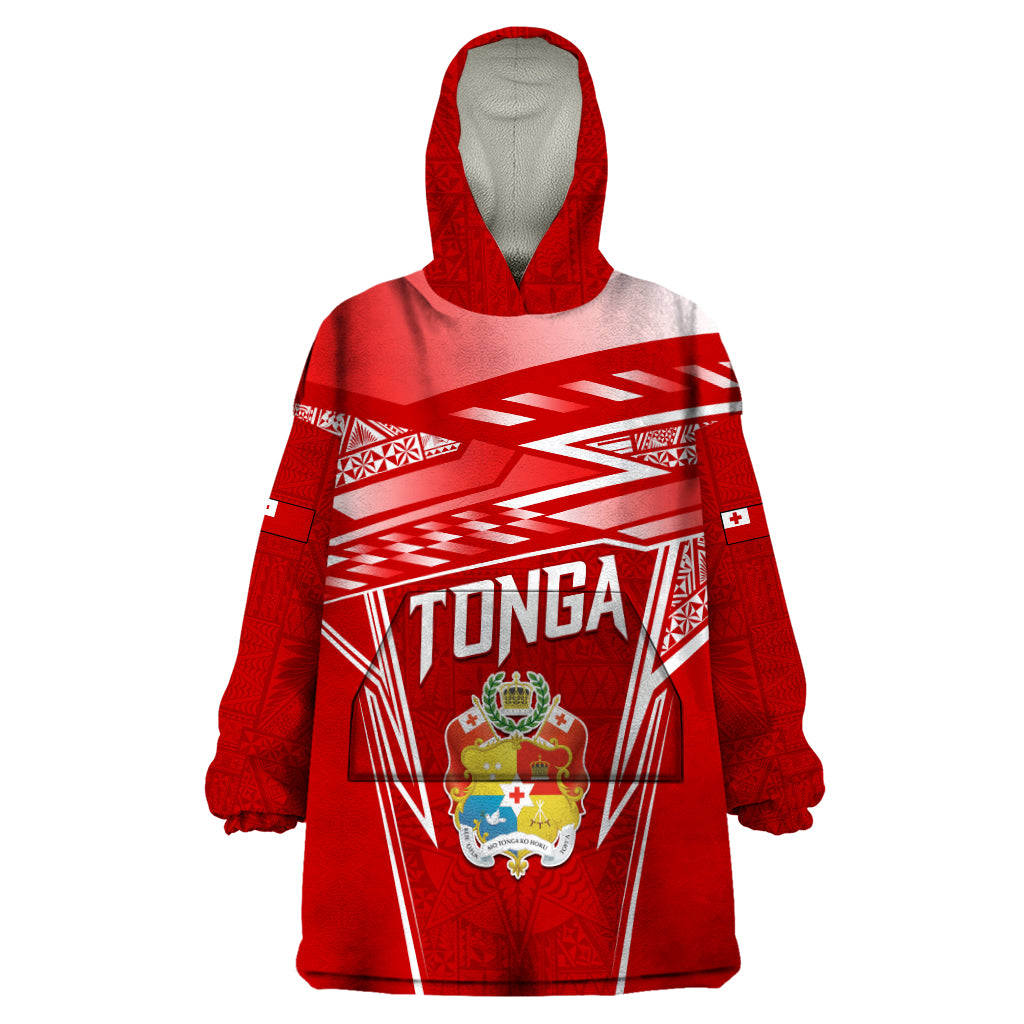 Custom Tonga Rugby Wearable Blanket Hoodie Kupesi Ngatu Pattern